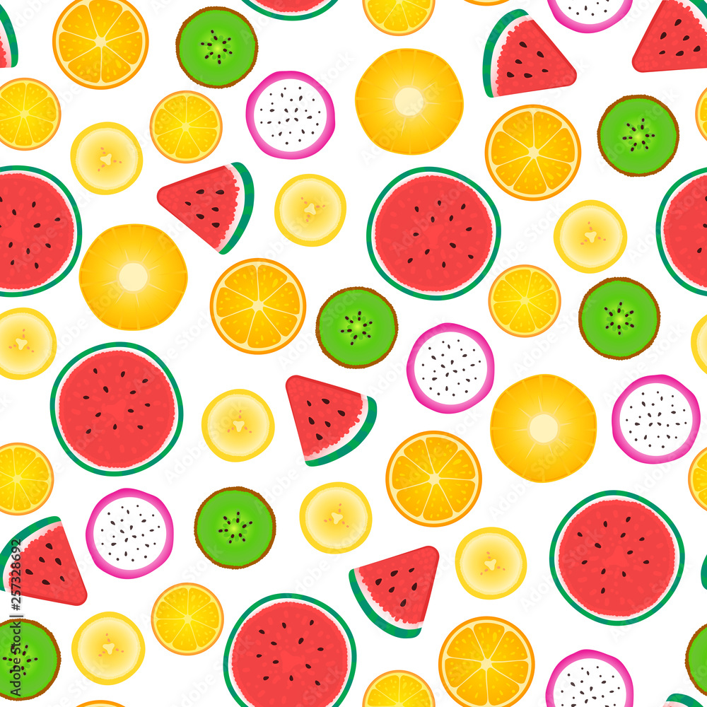 Seamless pattern of fruit slices. Vector isolated on white background Seamless pattern of fruit slices. Vector isolated on white background