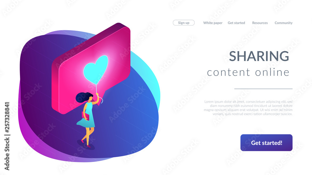 Obraz premium Sharing content online isometric 3D landing page.