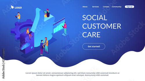 Social media marketing isometric 3D landing page.