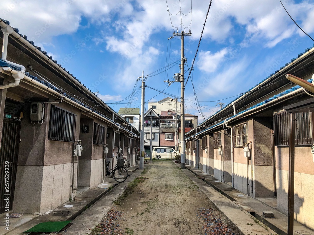 Humble dwellings in the outskirts of Osaka, Japan. 