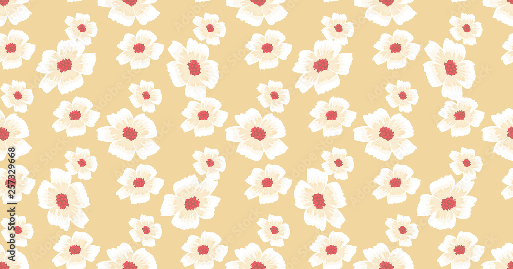 Bright seamless pattern of white flowers on yellow background. Bright seamless pattern of white flowers on yellow background.