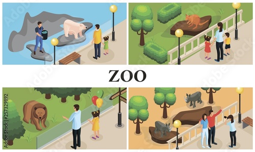 Isometric Zoo Animals Colorful Composition
