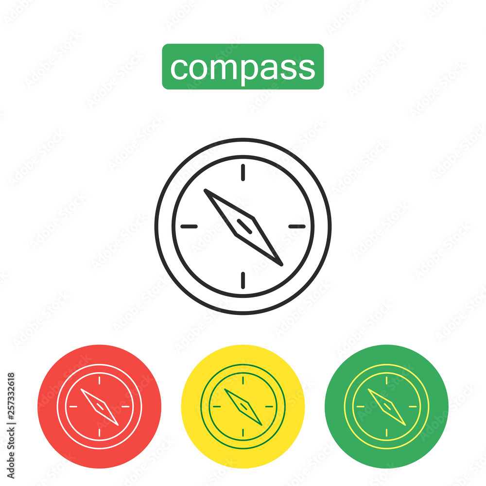 Magnetic compass outline icons set Magnetic compass outline icons set