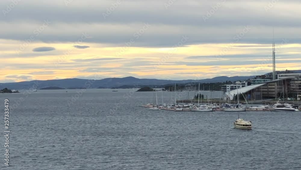 Beautiful panoramic view of Oslo Bay at sunset. Beautiful panoramic view of Oslo Bay at sunset.