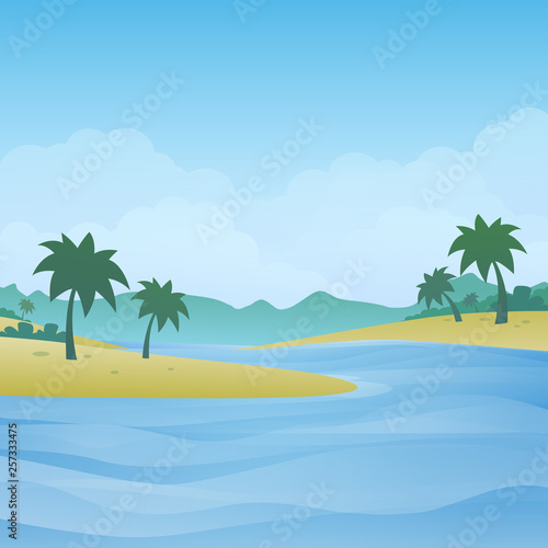 Tropical Beach and Island with blue sky on sunny day