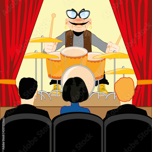 Music concerto of the drummer in common-room