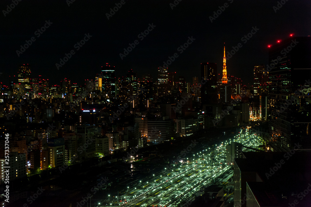 aerial photography of Tokyo night view, japan, Futuristic station, aerial photography of Tokyo night view, japan, Futuristic station,