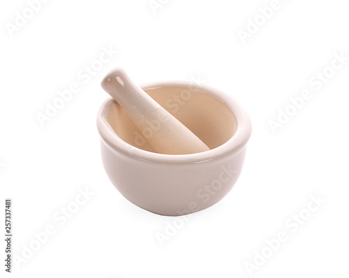 white mortar and pestles isolated on white background