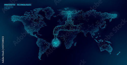 Save water global low poly concept. Polygonal triangle ecology planet Earth world map ocean sea safety banner. Water drop leak fix nature global environment care World day vector illustration