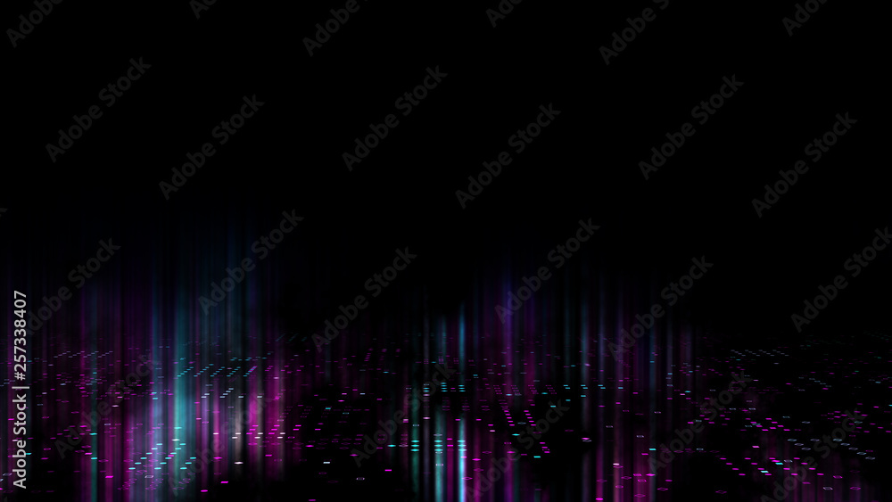 3d abstract art background render, circles and dots on the black, retrowave and synthwave illustration.