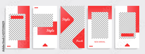 Modern minimal square stripe line shape template in red, black and white color with frame. Corporate advertising template for social media stories, story, business banner, flyer, and brochure.
