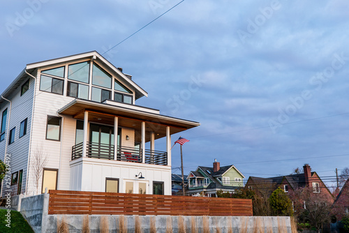 Large House in Sunset Hill Seattle at Sunset in Spring