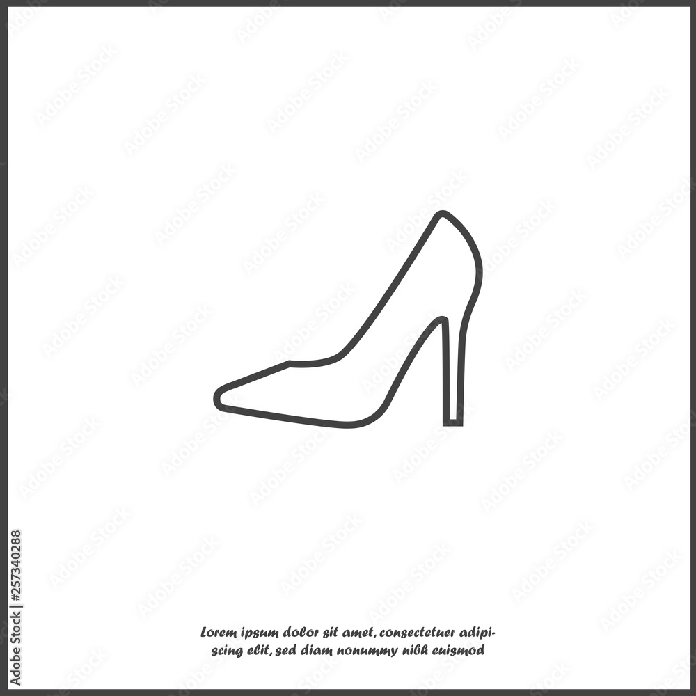 Vector icon of a shoe. Women's high-heeled shoes on white isolated background. Vector icon of a shoe. Women's high-heeled shoes on white isolated background.