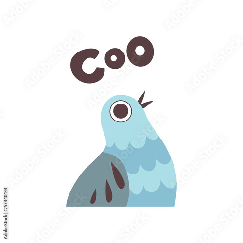 Pigeon Cooing, Cute Cartoon Bird Making Coo Sound Vector Illustration