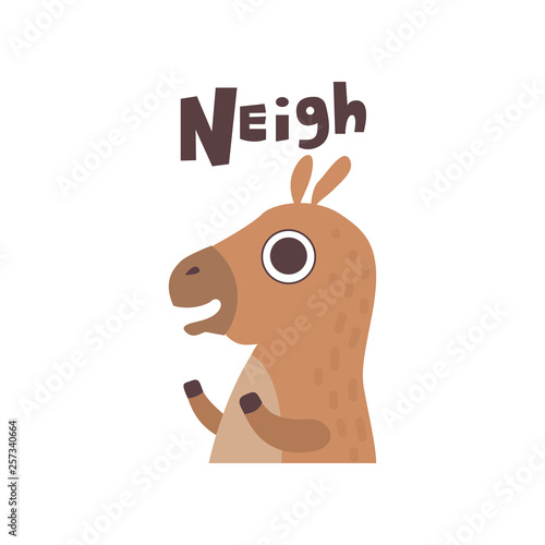 Cute Cartoon Horse Farm Animal Neighing Vector Illustration