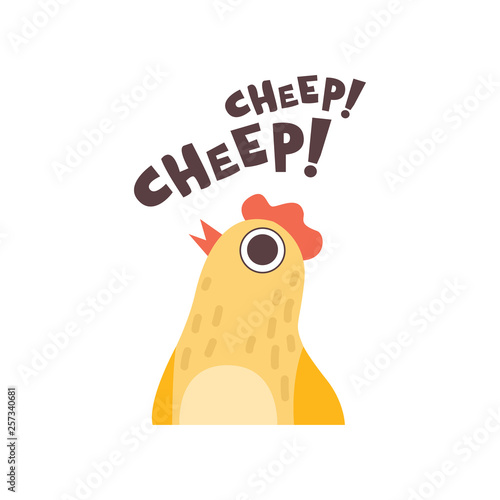 Chick Cheeping, Cute Cartoon Bird Making Cheep Sound Vector Illustration