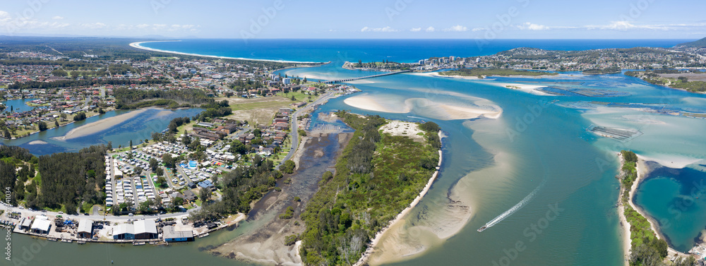 Wallis Lakes and the towns of Tuncurry and Forster on the New South Wales North Coast