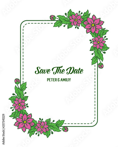 Vector illustration elegant wedding invitation card with beauty green leafy flower frame