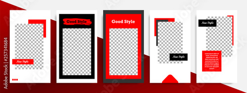 Modern minimal square stripe line shape template in red, black and white color with frame. Corporate advertising template for social media stories, story, business banner, flyer, and brochure.