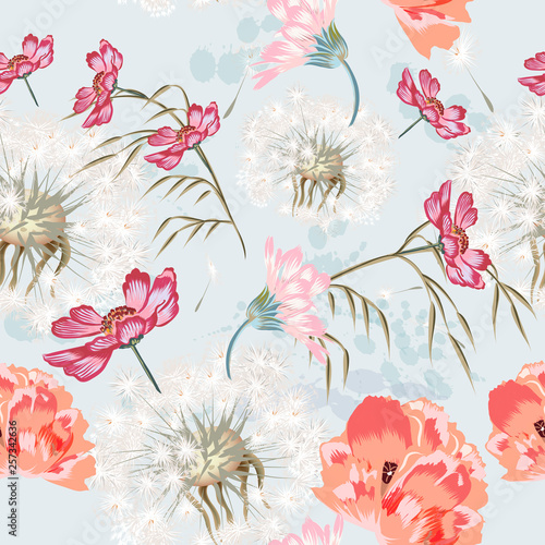 Fototapeta Naklejka Na Ścianę i Meble -  Floral seamless pattern with spring flowers