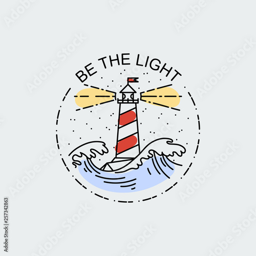 Vintage illustration of thin line sea beacon icon.