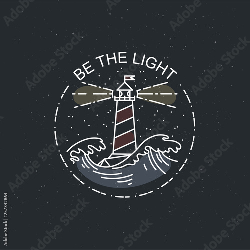 Vintage illustration of thin line sea beacon icon.