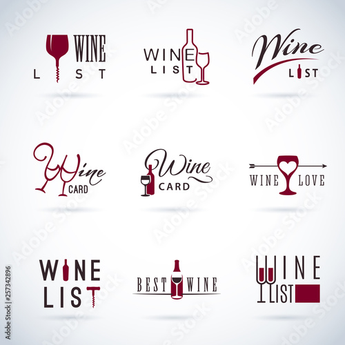 Vector flat wine label or winery logo template set
