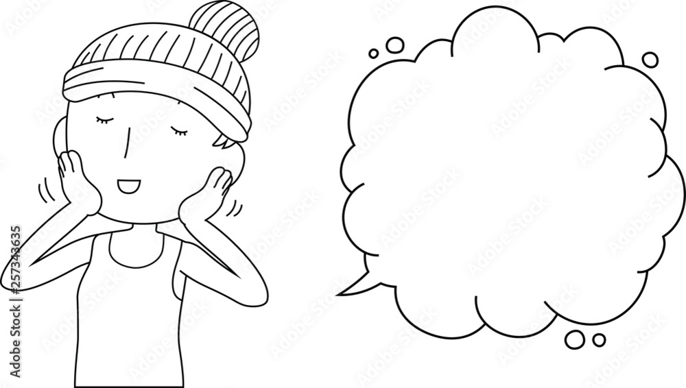 Illustration of a cute lady who is washing the face with Bubble Callout outline Illustration of a cute lady who is washing the face with Bubble Callout outline