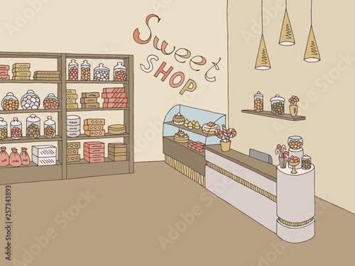Sweet shop graphic color interior sketch illustration vector
