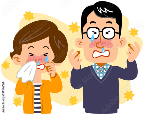 花粉症に苦しむ夫婦　カップル