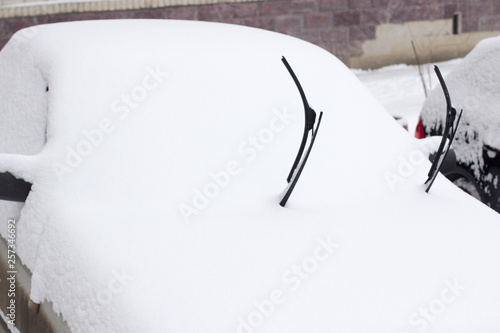 Принти на полотні Snowy season. The car is a completely covered snow.