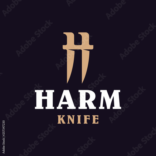 Modern professional logo H harm knife in gold and black theme