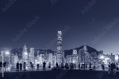 Canvas Print Victoria harbor in Hong Kong city at dusk
