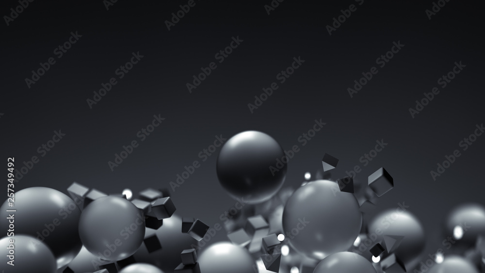 Grey geometric shapes are flying spirally 3D rendering Grey geometric shapes are flying spirally 3D rendering
