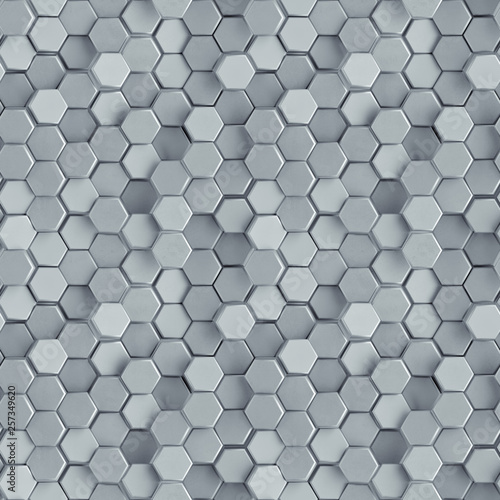 Fototapeta Naklejka Na Ścianę i Meble -  Seamless pattern of gray concrete hexagons 3D render