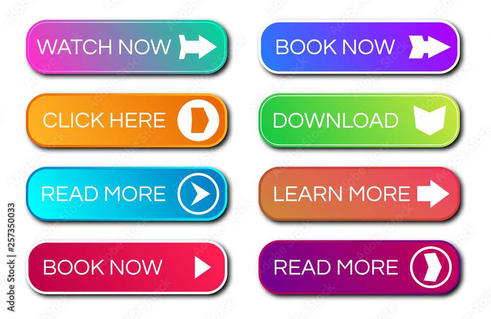 Set of eight modern gradient buttons with shadows Set of eight modern gradient buttons with shadows