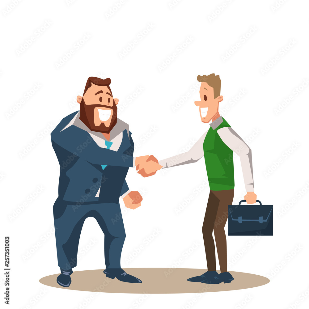 Fototapeta premium Two Smiling Business Man Character Shake Hand