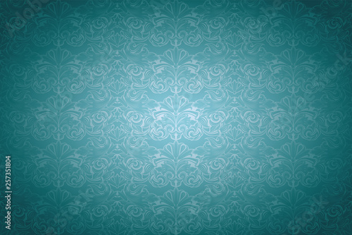 turquoise,aqua blue vintage background ,royal with classic Baroque pattern, Rococo with darkened edges background(card, invitation, banner). horizontal format, vector EPS 10