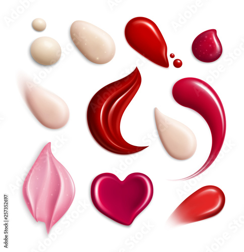 Cosmetic Foundation Lipgloss Cream Smears Realistic Icon Set