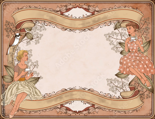 Graceful women having afternoon tea