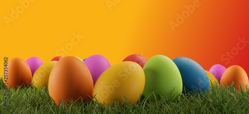 colorful Easter eggs green grass creative orange red 3d-illustration