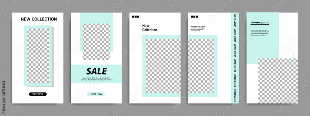 Modern minimal square stripe line shape template in turquoise green and white color with frame. Corporate advertising template for social media stories, story, business banner, flyer, and brochure.