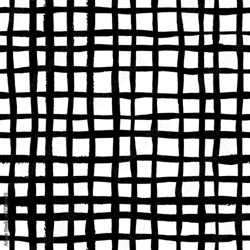 Black hand painted grid. Seamless vector pattern