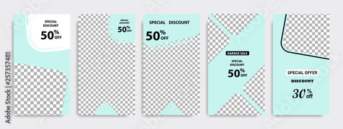 Modern minimal square stripe line shape template in turquoise green and white color with frame. Corporate advertising template for social media stories, story, business banner, flyer, and brochure.