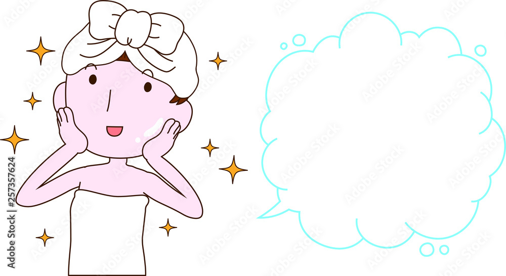 Illustration of a cute lady who is washing the face as after bathing with Bubble Callout Illustration of a cute lady who is washing the face as after bathing with Bubble Callout
