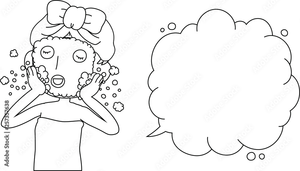 Illustration of a cute lady who is washing the face as after bathing with Bubble Callout outline Illustration of a cute lady who is washing the face as after bathing with Bubble Callout outline