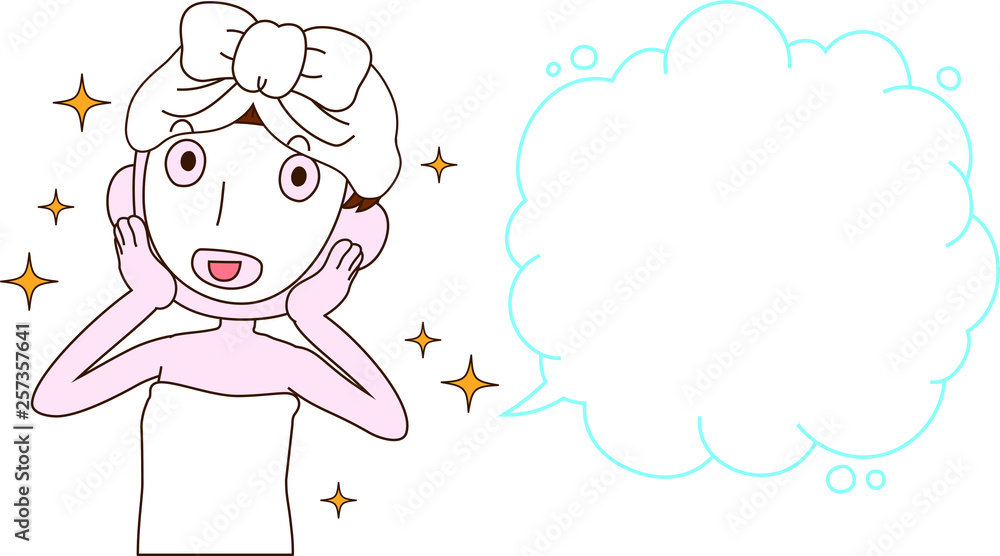 Illustration of a cute lady who is washing the face as after bathing with Bubble Callout Illustration of a cute lady who is washing the face as after bathing with Bubble Callout