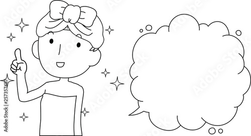 Illustration of a cute lady who is washing the face as after bathing with Bubble Callout outline 