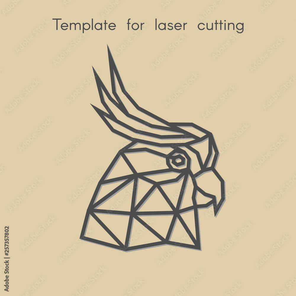 Template animal for laser cutting. Abstract geometric cockatoo for cut. Stencil for decorative panel of wood, metal, paper. Vector illustration.