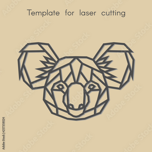 Template animal for laser cutting. Abstract geometric koala for cut. Stencil for decorative panel of wood, metal, paper. Vector illustration.
